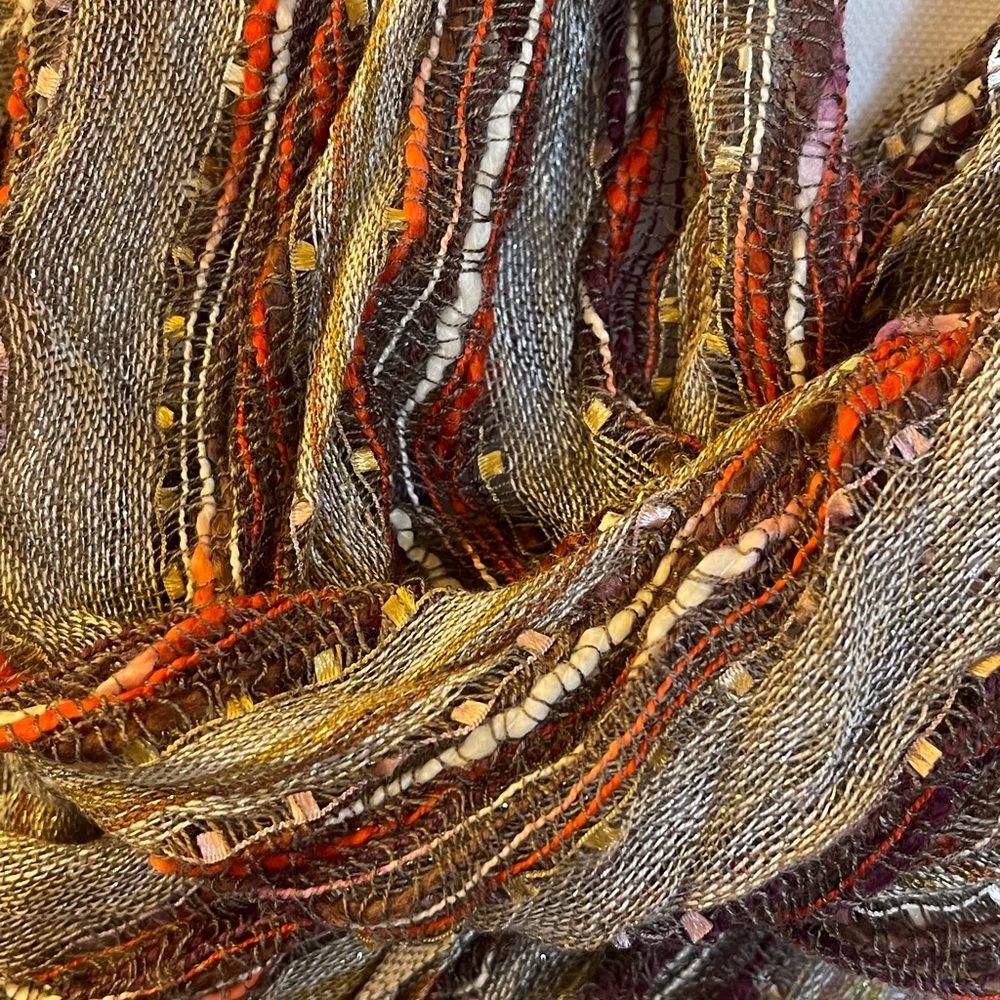 Neutral Taupe Infinity Scarf with Rust and Gold Accents - Picture 3 of 8